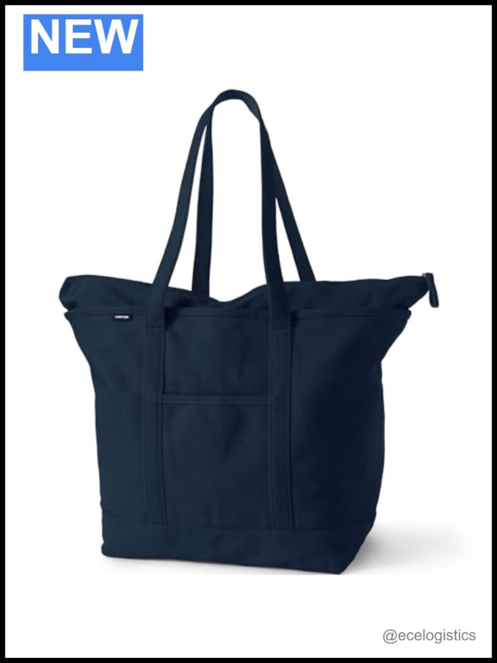 Canvas Zip Top Tote Bag with Pockets and Key Strap